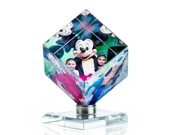 Desk Top Decoration Color Printed Rotating Crystal Cube Photo Frame