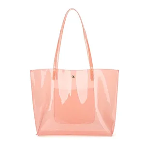 Custom Fashion Women Beach Clear Waterproof Shopping Transparent Glossy Pvc Tote Bag