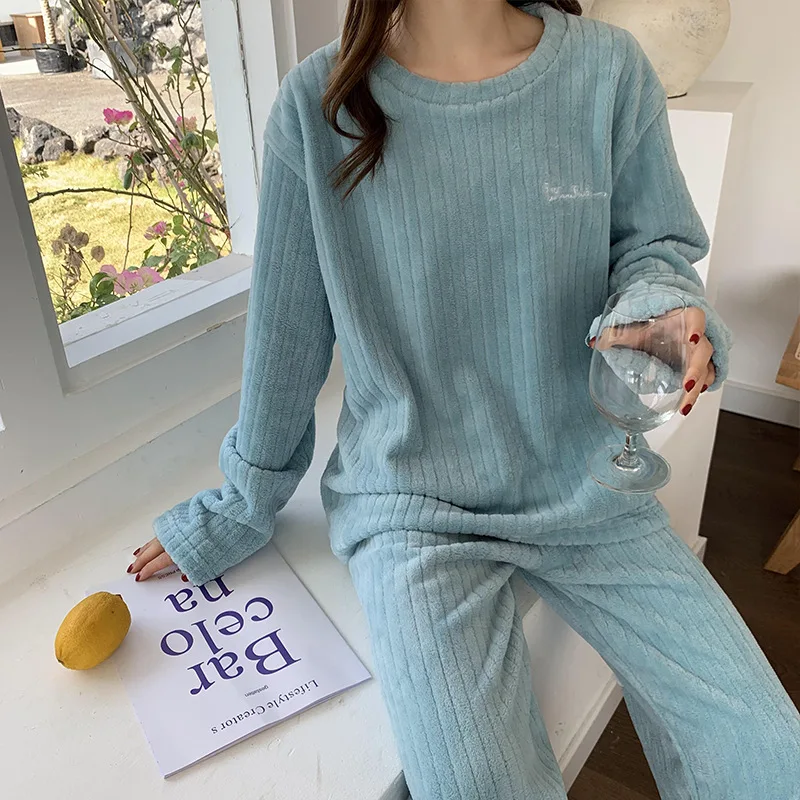 Autumn Winter Pyjamas Women Coral Fleece Pajamas Set Ladies Thick Sleepwear  Warm Long-Sleeve Home Suit (Color : Printing10, Size : Large) :  : Fashion