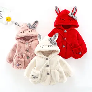 Winter Girls' Sweater Cardigan Coat Children's Cartoon Big Rabbit Ear Coat Gift Rabbit Bag Zipper Closure Clothes for Kids
