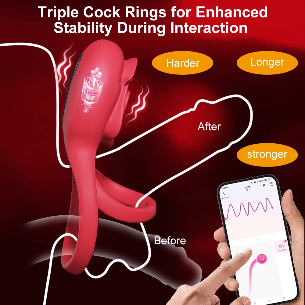 Penisring mit APP-Steuerung Silikon-Penisring mit Rosen-Klitoris-Stimulator  Vibrator Cafatop Mehrfache Vibrationen fr Mnner Paare