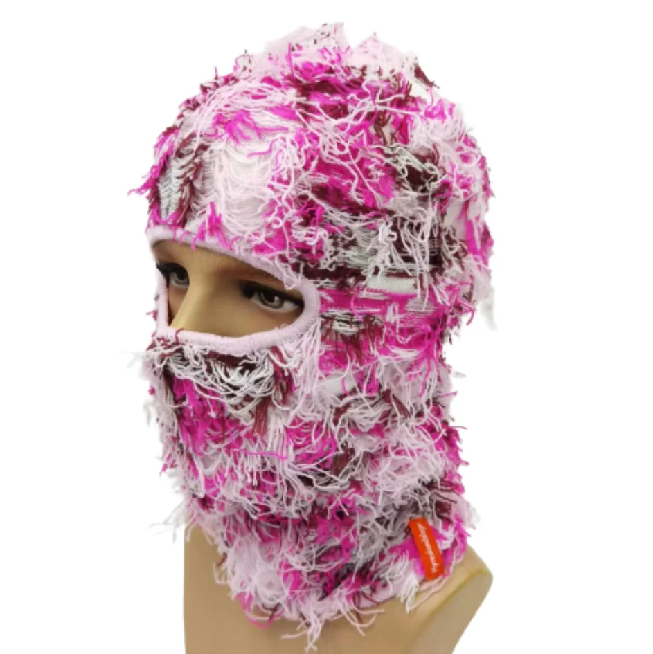 Distressed Knitted Full Face Ski Mask Shiesty Mask Camouflage