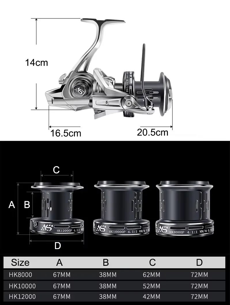 8000-12000 Powerful Saltwater Fishing Reel Alloy Spool Steel Bearing Alloy  Gear Metal Arm Surf Fishing Spinning Reel
