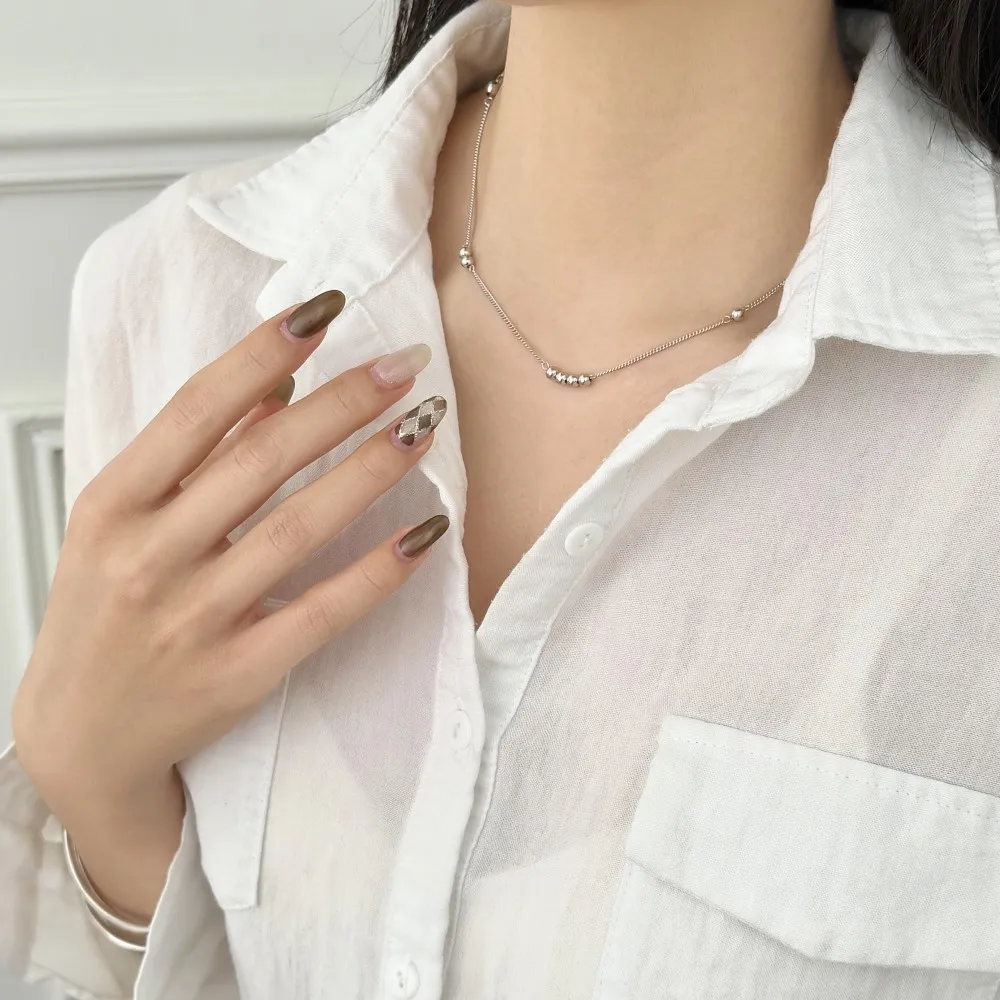 KAKODIY Unique Asymmetrical 925 Sterling Silver Chain Glossy Beads Pendant Necklace for Women Girls Daily Wear and Dress Up detail 1