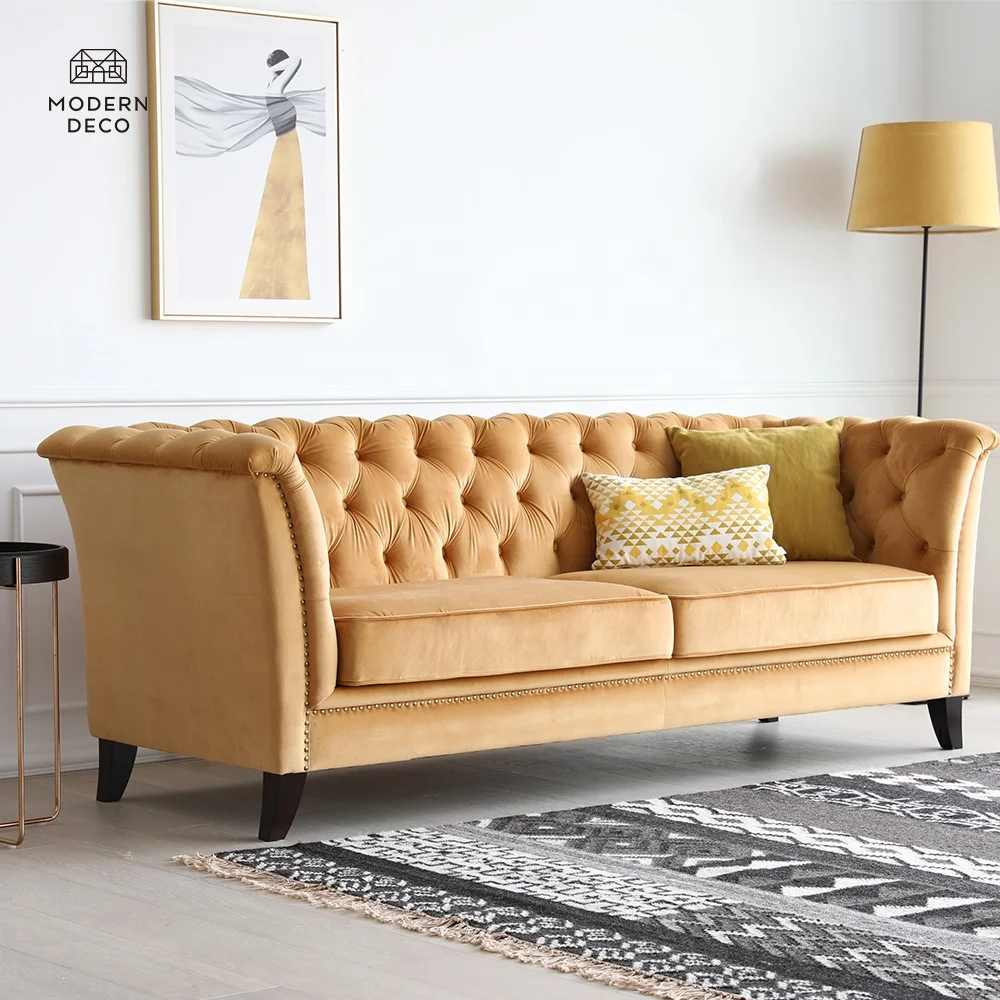 Zelen sametov sofa 3 sedeži Chesterfield Canapea Modernejši ameriški slog