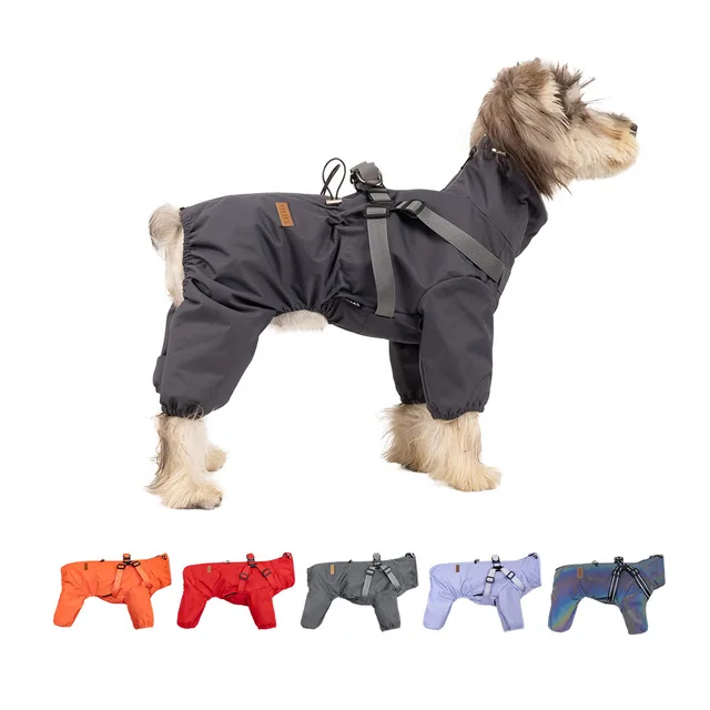 Adjustable Dog Raincoat Four Legs with Harness Reflective straps dog rain coat dog vest harness