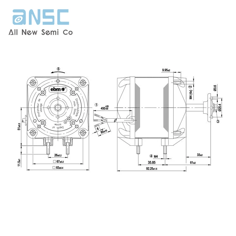 Original Axial fan M4Q045-EF01-01 230V 110W 45mm 1300/1550RPM Refrigerator fan for making refrigerators