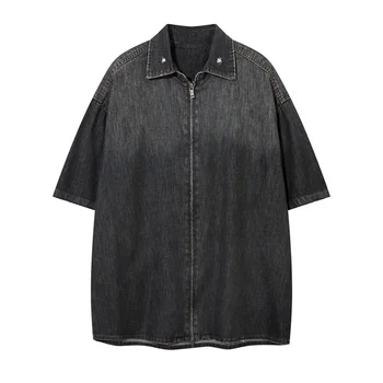 STARLIGHT 2024 New Design Customize Men Oversize Distressed Vintage Faded Street Style Loose Zip Up Men Denim Jacket Black