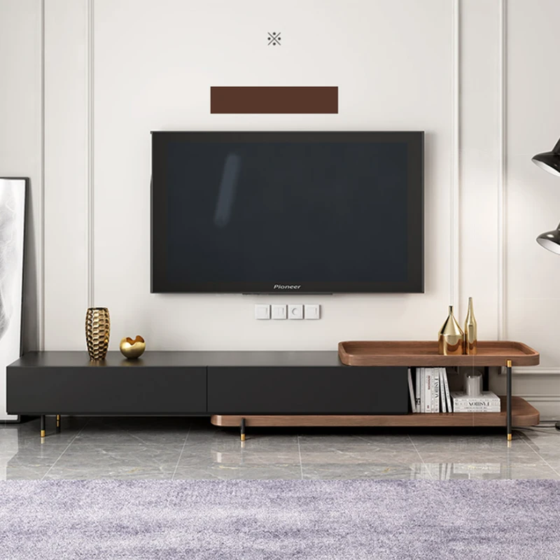 Multifunctional Retractable Storage Tv Nordic Walnut Color Tv Stand Living Room