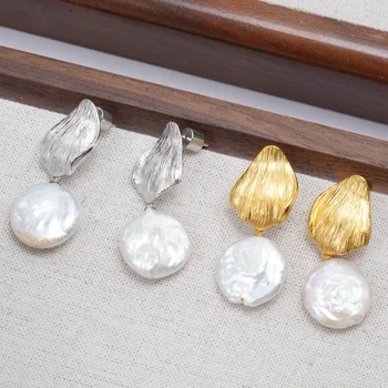 Fashion High Quality Luxury Gold/Silver Dried Rose Button Pearl Earrings