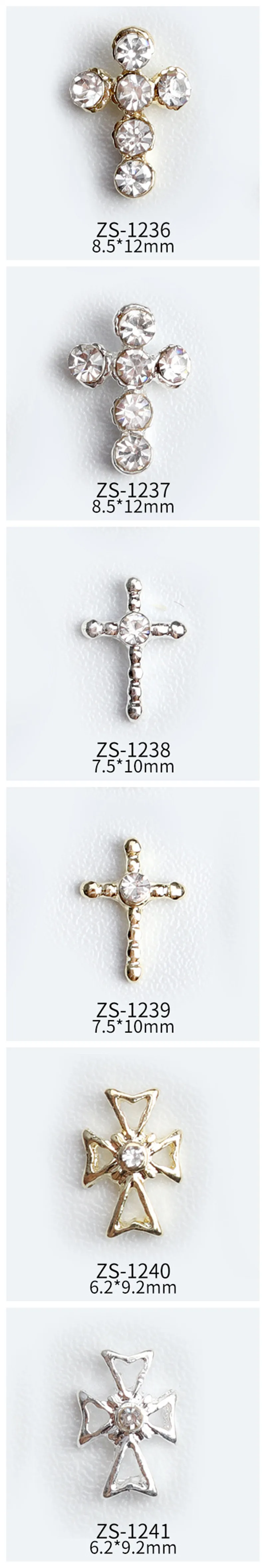 Luxury Cross Nail Art Charms Gold And Silver Mix Metal Rivet Christian