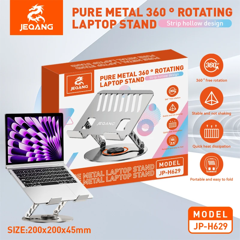 Jeqang-629 Aluminum Alloy PC Stand Customizable 360° Rotation Strong Load-Bearing Efficient Office Work for Tablets