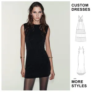 Custom OEM Women's Crew Neck Sleeveless Mandarin Collar Anti-Static Shiny Stretch Black Casual Mini Short Dress for Women