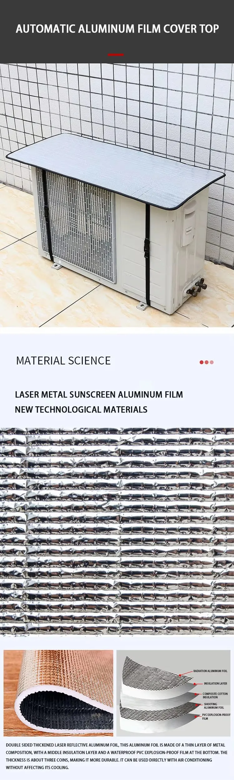 product custom air conditioner outdoor unit protective cover rainproof  flame retardant aluminum film sunscreen for outside ac units-1