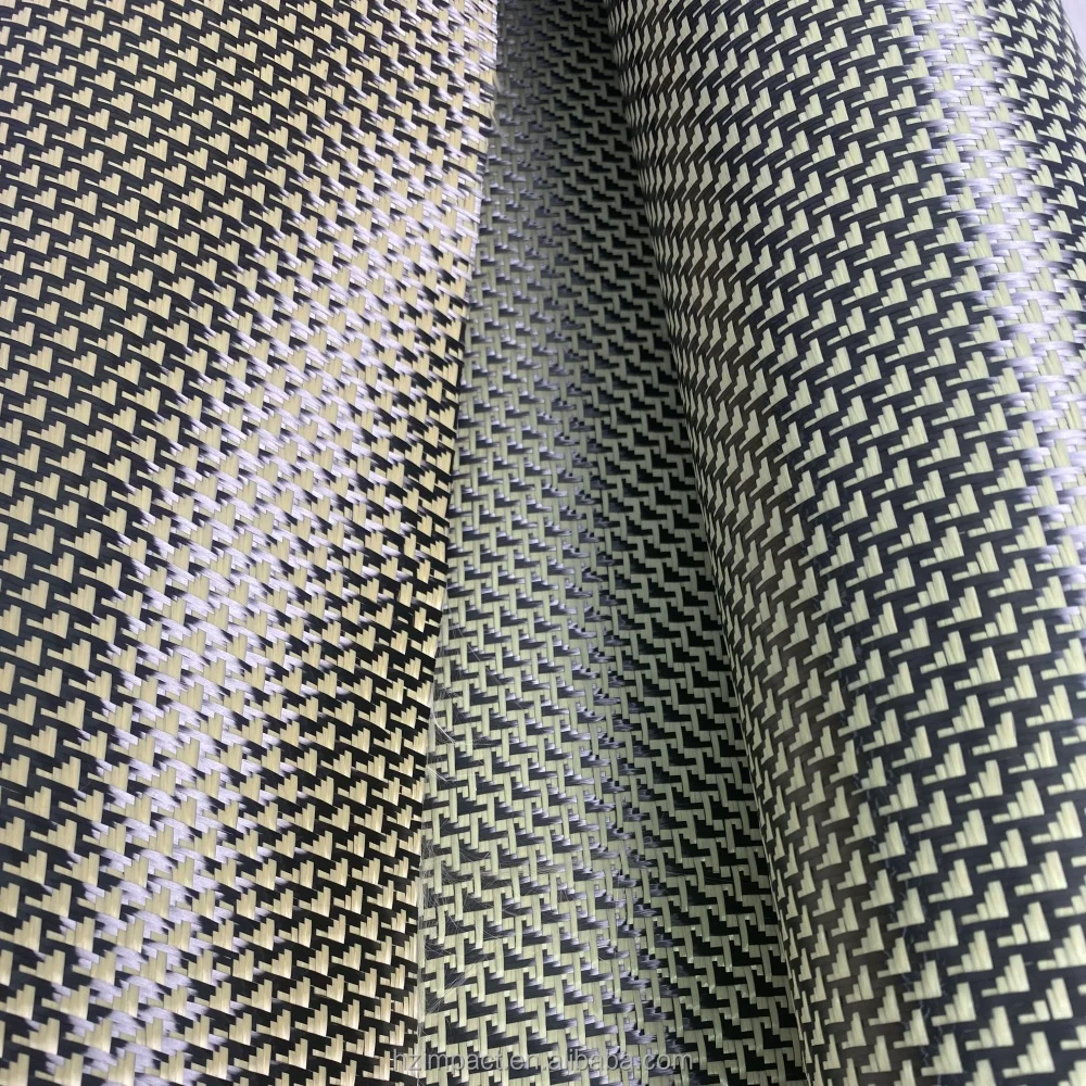 Airplane Yellow Black 3k 280gsm Carbon Fiber Kevlar Woven Fabric Jacquard Carbon Cloth