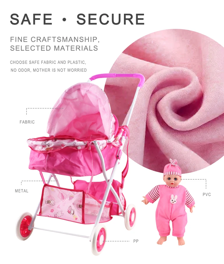 Fashion Foldable Iron Pram Toy Lovely Reborn Blinking Eyes Baby Doll ...