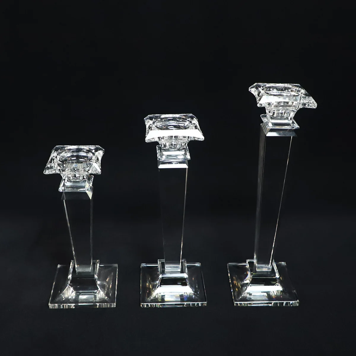 Set of 3 led crystal flat glass candle holders lanterns and candle jars for wedding details