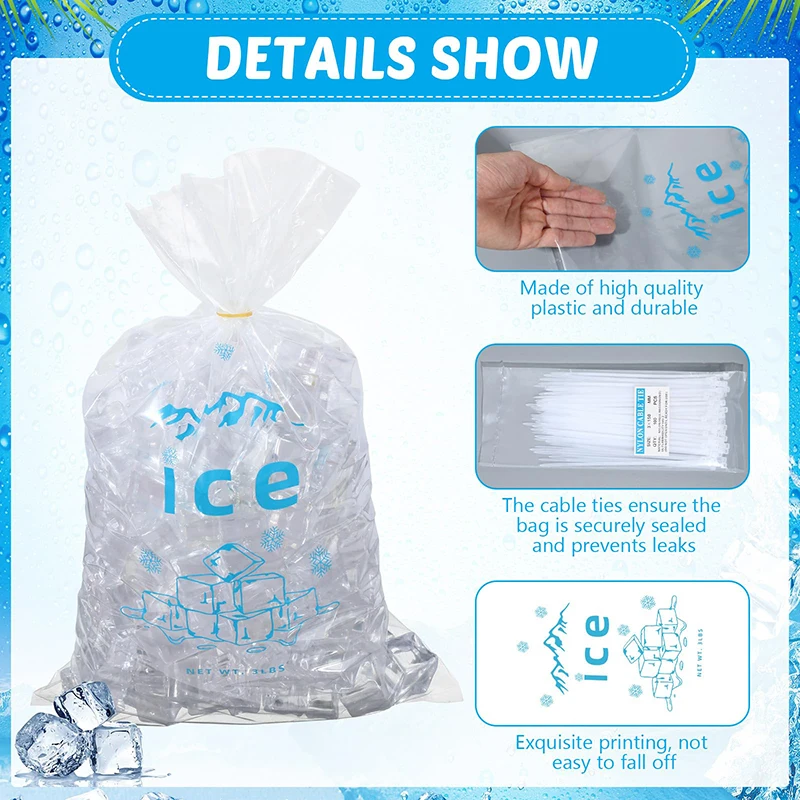 Custom LOGO Printed Logo Large Capacity Disposable LDPE 8/10/20 LB Plastic Drawstring Ice Bag Ice Cube Bags