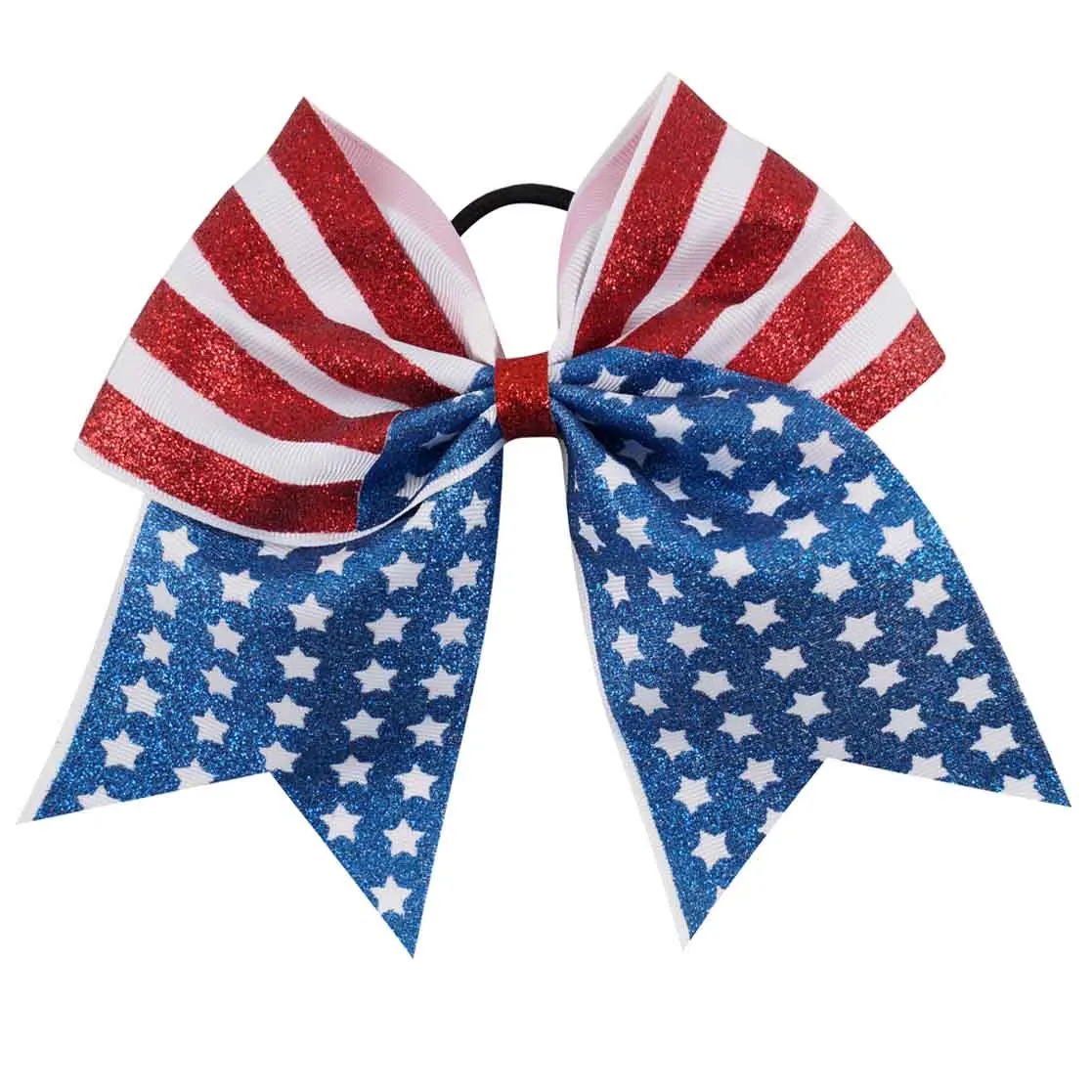 CN 7Inch 4th of July Glitter Cheer Bows for Kids Girls  USA Flag Red Blue Hair Ties Cheerleader Uniform Accessories