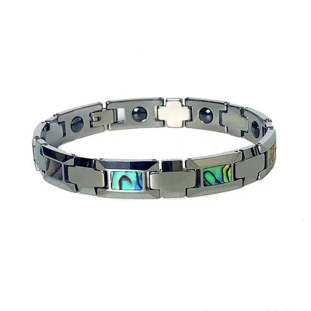 Geometric Pattern 10mm Tungsten Gold-Inlaid Abalone Shell Bracelet Unique Personality Design Stylish Anniversary Trendy Black