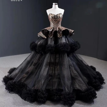 Black sleeveless evening dress lace big ball gown bride dress for wedding & party