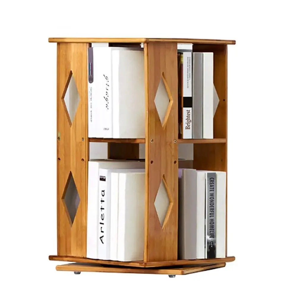 Вращающийся книжный шкаф из натурального бамбука, вращающийся Органайзер из бамбука, стойка для шкафа