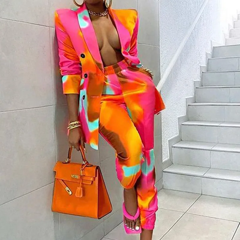 Office Lady Working Suits Casual Lady Double Breasted Outfit Pink Two Piece  Set With Pocket Women Pant Set - Buy Custom Made Blazer Ladies Design  Ladies Business Double Breasted Fashion Tie Dye