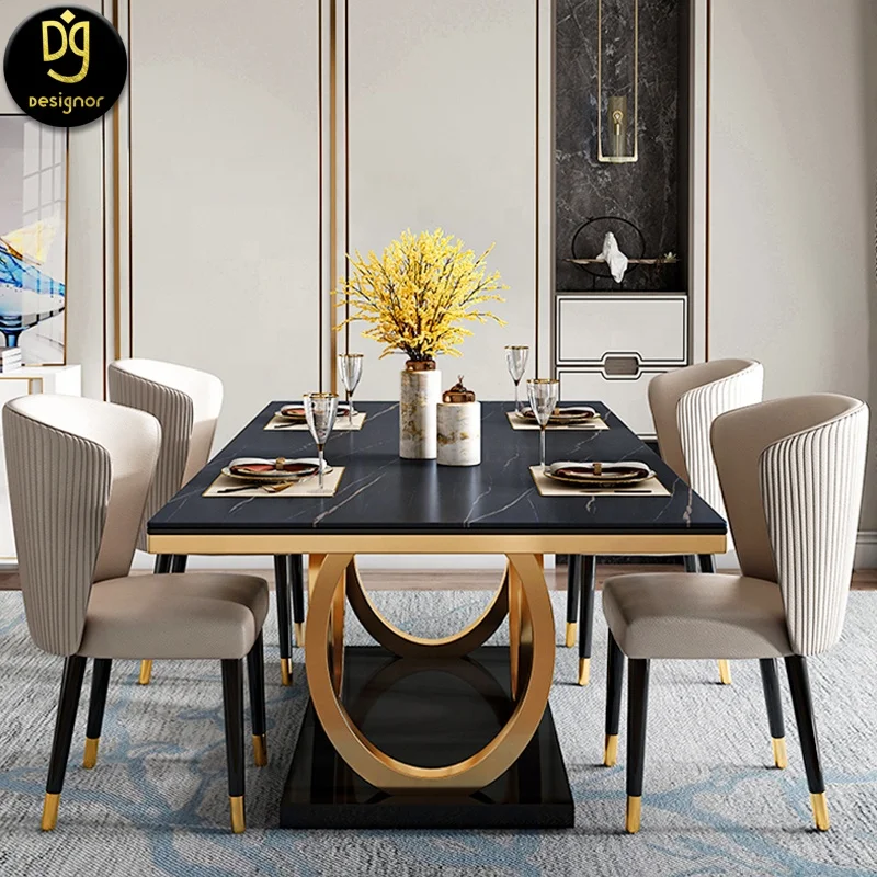 dg design moderno sala da pranzo mobili tavoli e con 6 sedie set di lusso  allungabile oro ceramica set tavolo da pranzo