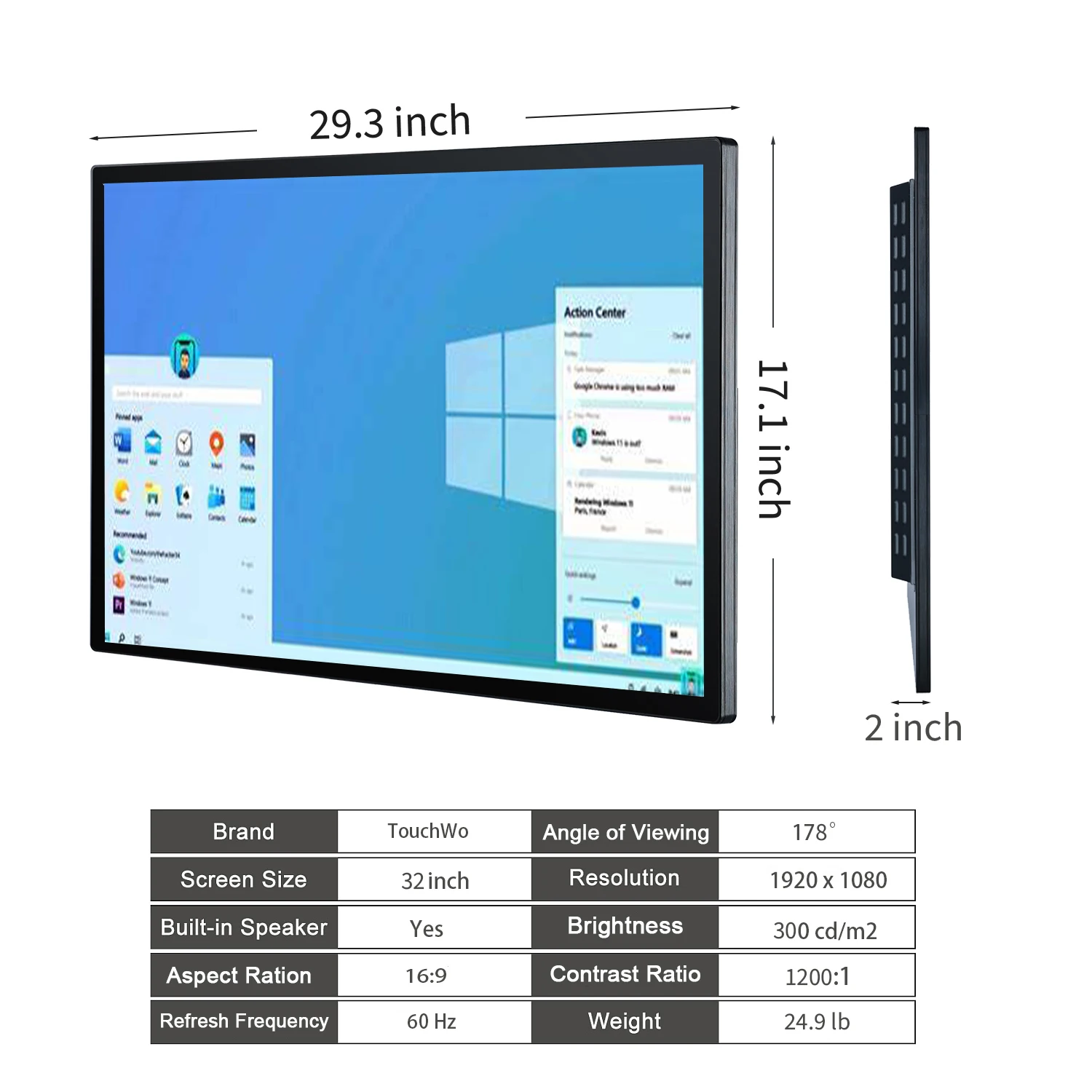 Touchwo High Quality Touch Monitor 32 43 49 55 65 Inch 2k / 4k Tft Lcd Capacitive Touch Screen for School and Meeting
