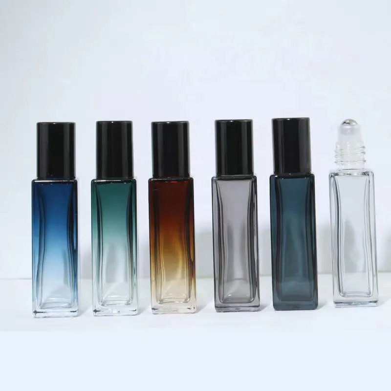 Custom Luxury Recyclable 5ml 10ml Glass Perfume Bottle Gradient Square Frost Finish Pump Spray Lid Packaging Cream Serum Carton