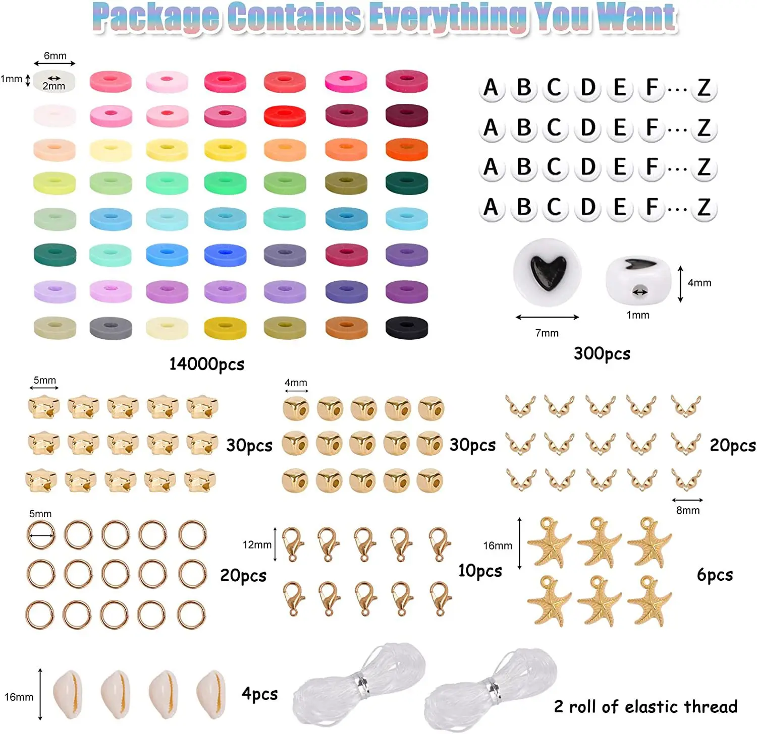 96 Color Clay Bead Craft Kit Diy 6mm Flat Round Spacer Polymer Clay