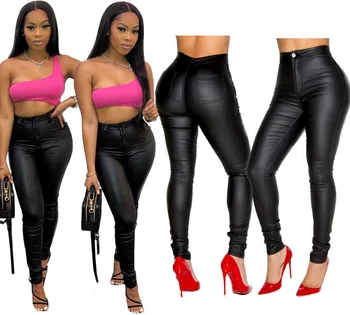 Amazon classic style sexy all-match skinny black pu leather women's pants & trousers