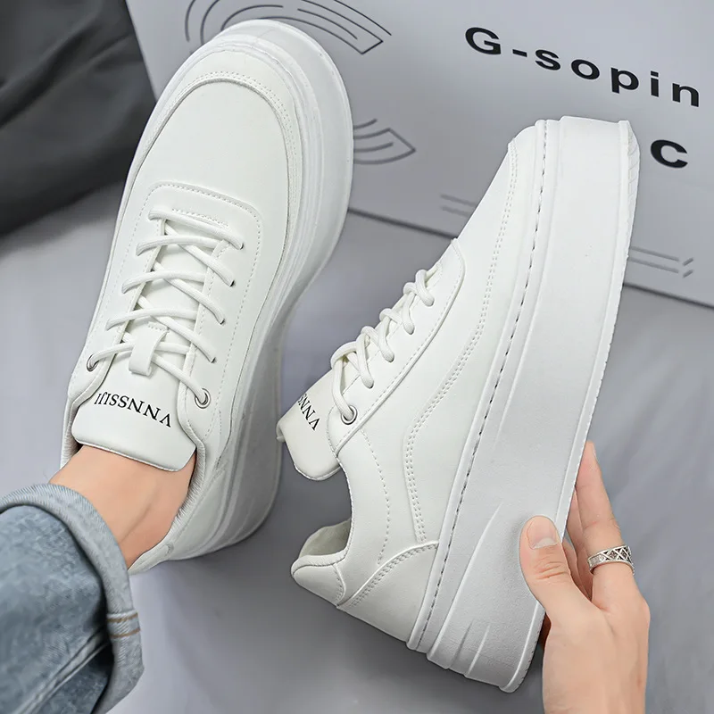 Mens Shoes Summer Breathable New Thick Soled Inner Height Increasing White Shoes Mens Trendy Versatile Casual Board Shoes Men