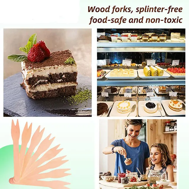 Eco-friendly Mini Appetizer Forks 3.3" Disposable Wooden Forks Two Prongs Fancy Toothpicks Tiny Wooden Cocktail Picks for Party