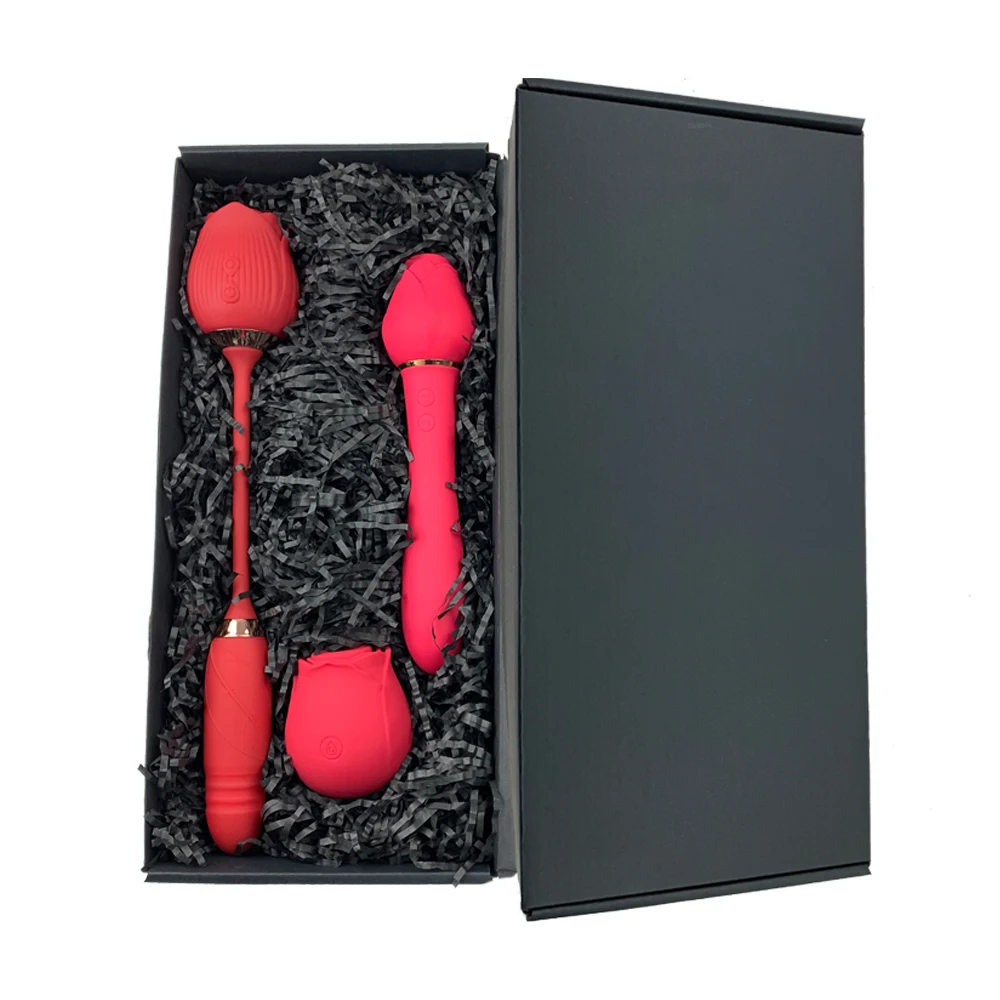 Rose Combination 3 Pieces/Set Gift Box Rose Shaped Vibrating Rose Vibrator Sex Toys for Woman Clit Tongue Sucking Vibrator