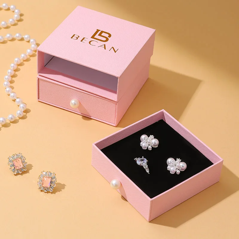Vintage Customizable Luxury Magnetic Sliding Drawer Jewelry Box with Gold-stamped Logo Portable Necklace Packaging supplier