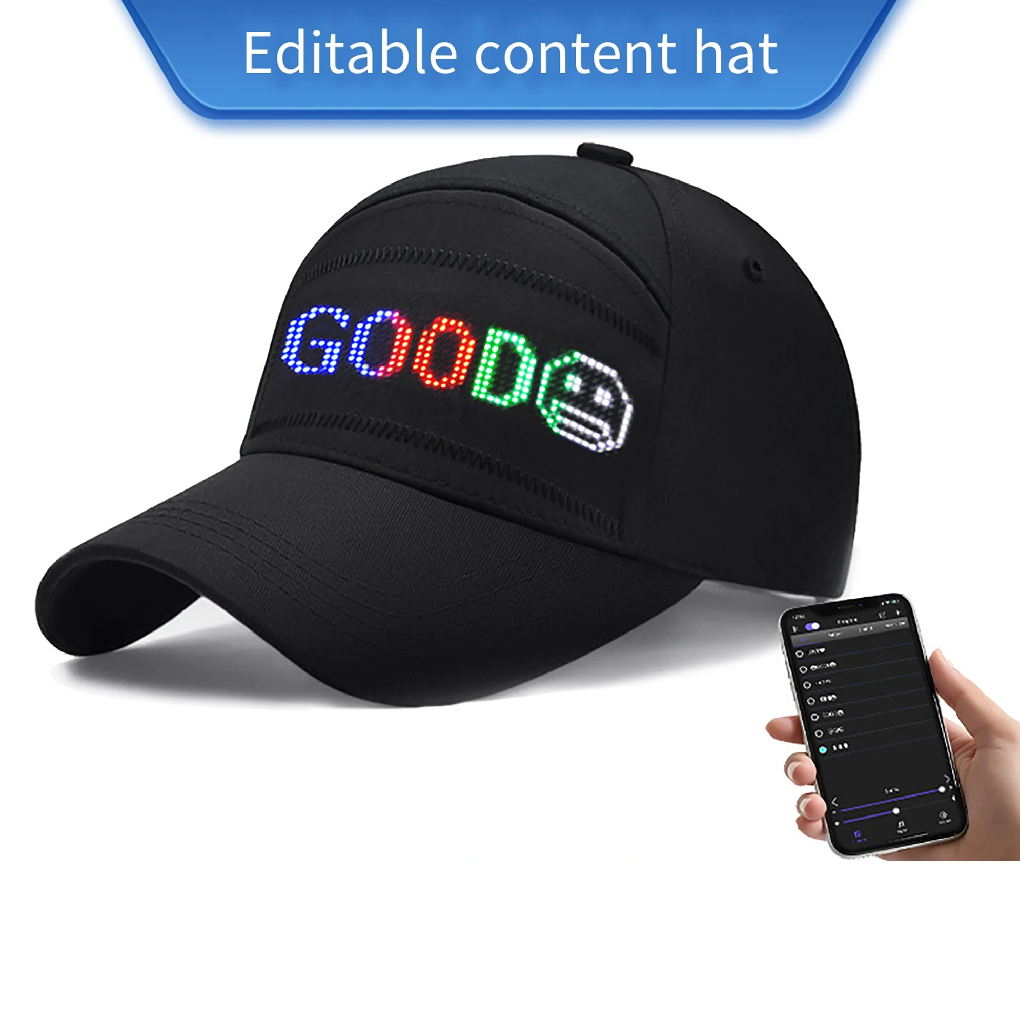 2026 New Luminous Screen LED Baseball Caps for APP Change Text PVC Material Europe America Style Outdoor Black Men Women