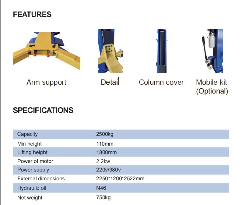 Movable Single Post Lifter 1 Post Car Lift 2.5t Elevador De Un Solo