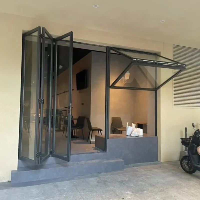 Kitchen Window Push up Sliding French Bi Fold Glass Balcony Fold up Windows Aluminum Vertical Sliding Folding Window