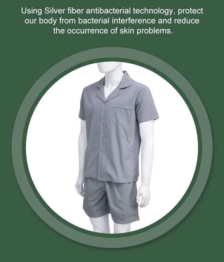 Custom logo soft anti-odor sleepwear pure silver fiber men short pajamas set