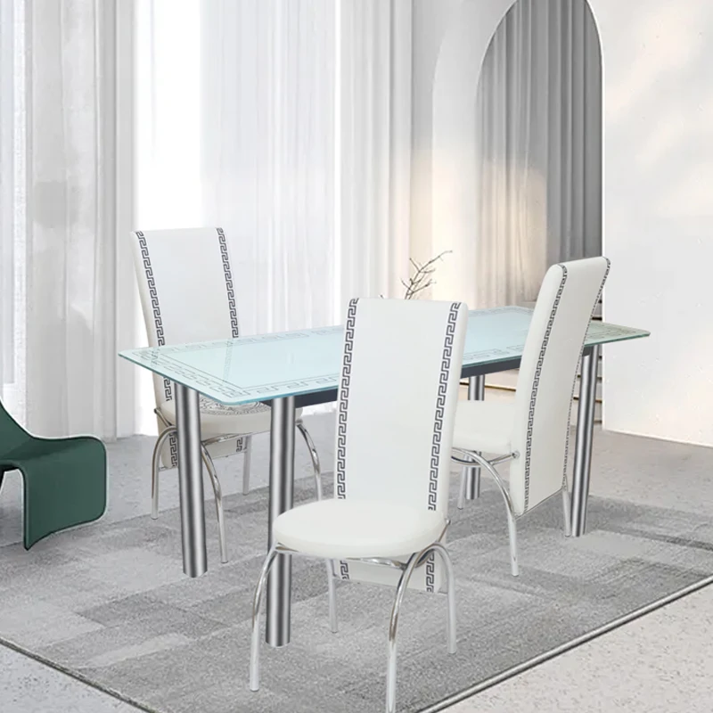Modern Glass Metal Table With 4 Chairs Dining Table Set In Kitchen And Restaurant Furniture