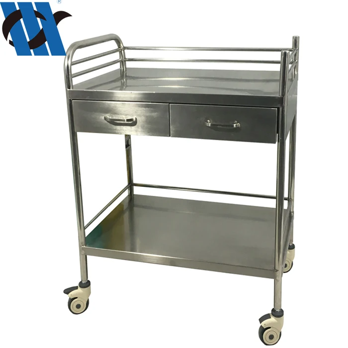 BDT216  Hospital Stainless Steel Crash Cart Medical Nursing Treatment Trolley With Wheels Medical Trolley