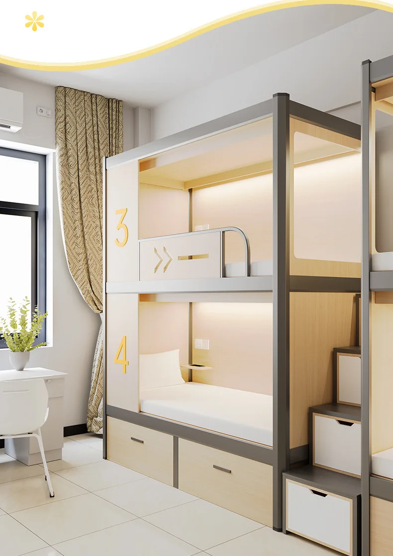 product free 3d design service apartment bed furniture double decker iron student dormitory bunk bed with two floors for metal school-20