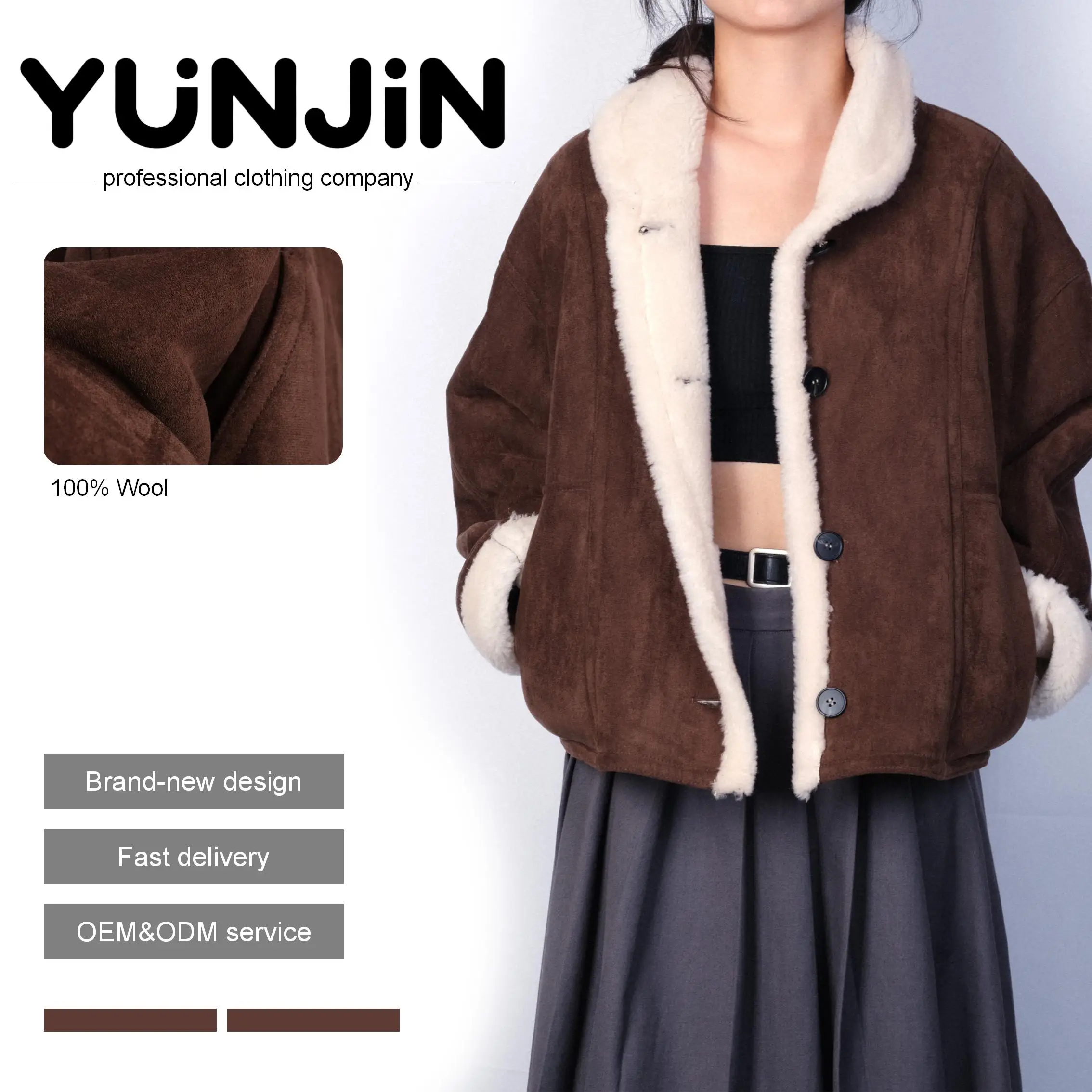 YUNJIN Women's High Quality Fashion Woolen Fur Jacket