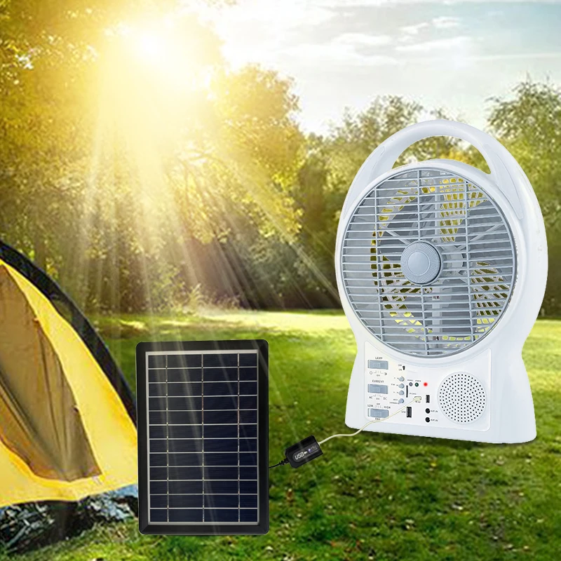 Modern 8 Inch Rechargeable Bluetooth Solar Electric Power Rechargeable Table Fan With Led Light