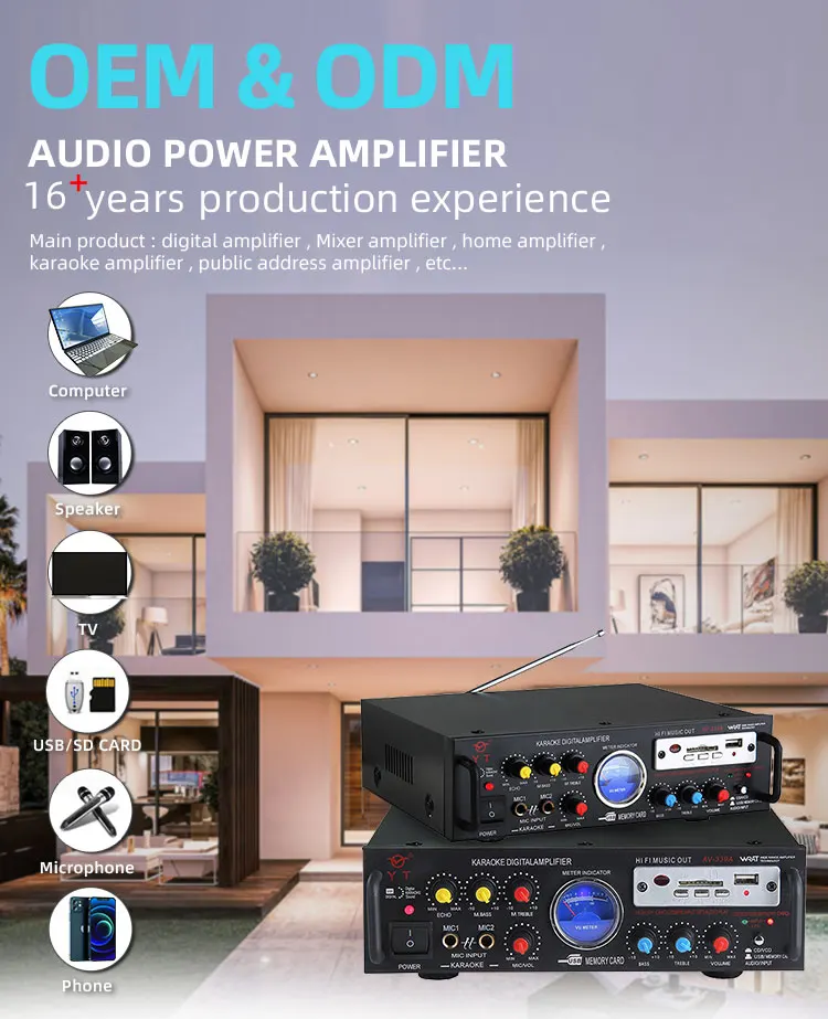 vente chaude maison karaoké amplificateur numérique avec  usb/sd/fm/echo/mic
