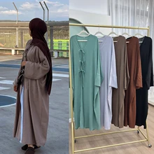 New Abaya Womens Dresses 2025 Islamic Clothing Bow Tie Women Front Open Abaya Jazz Crepe Plain Kimono Abaya Women Muslim Dress