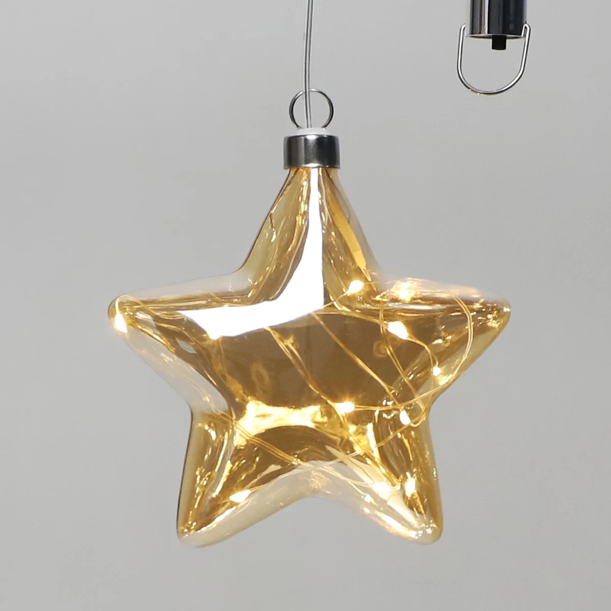 LED hand blown Amber glass star Christmas hanging bauble ornament light for Xmas tree decoration supplier