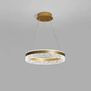 Luxury Hanging Circle Chandelier Led Gold Ring Crystal Pendant Light for Living Room