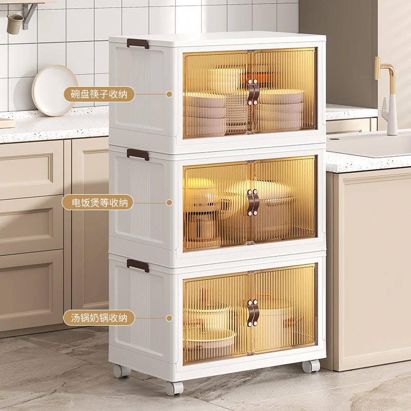 Stackable Storage Bins with Lids Plastic Storage Containers with Magnetic Doors Wheels Collapsible Bins Closet Organizers